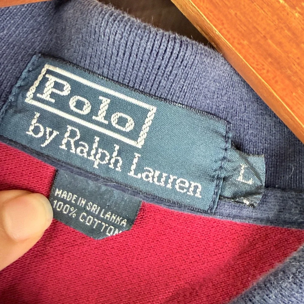 Polo Ralph Lauren Colorblock RLPC Crest Polo Shirt 3 Patch Mens Large Red‎ Navy